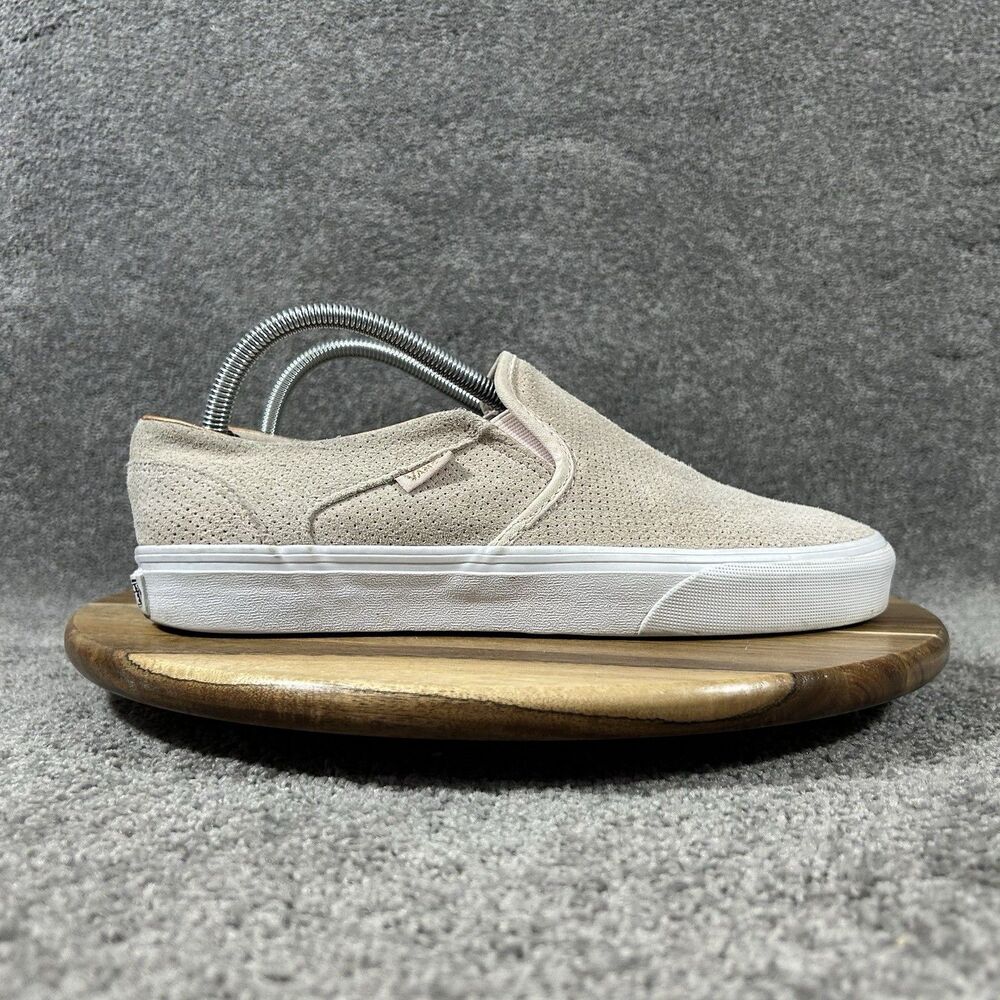 Vans Asher Women's Size 10 Beige Perforated Suede Rose Gold Slip On Shoes Used